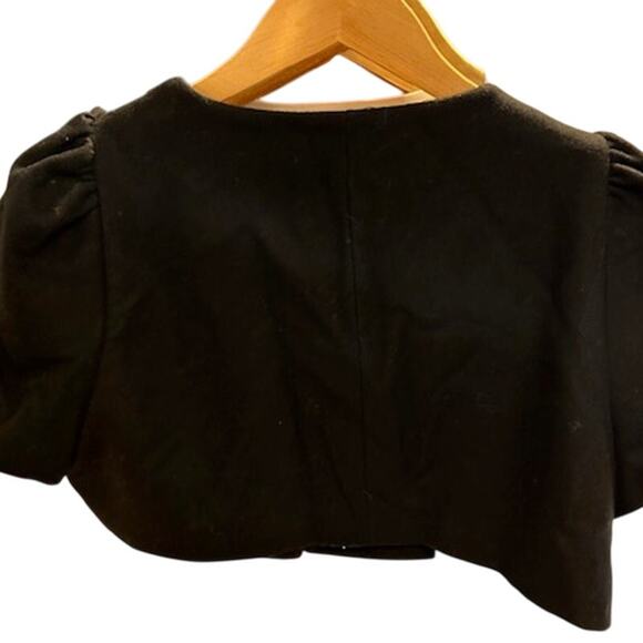 SAKS FIFTH AVENUE Black Cropped Short Blazer Shrug Gold Lined Beaded Wool - Picture 4 of 13